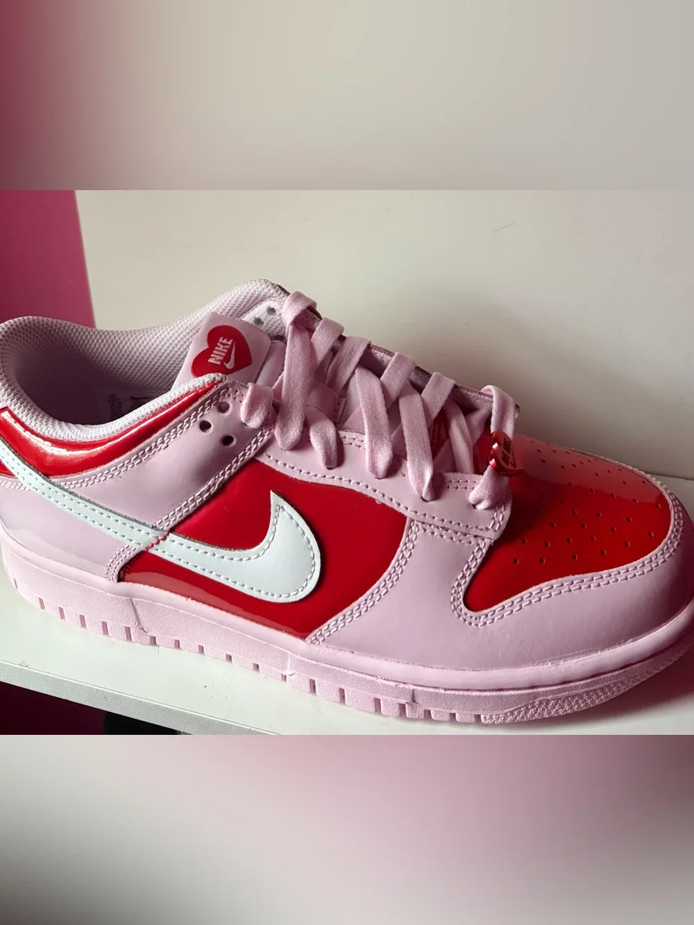 Nike Kids Pink and Red Low-Top Sneaker with White Swoosh